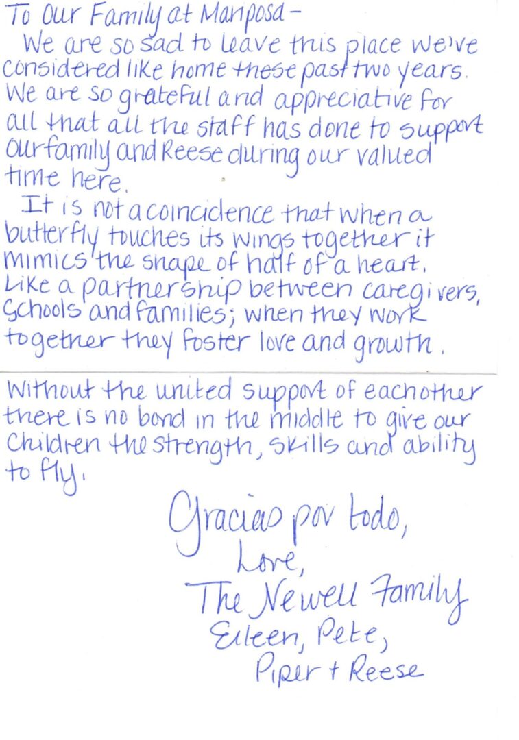 A letter from the Newell family