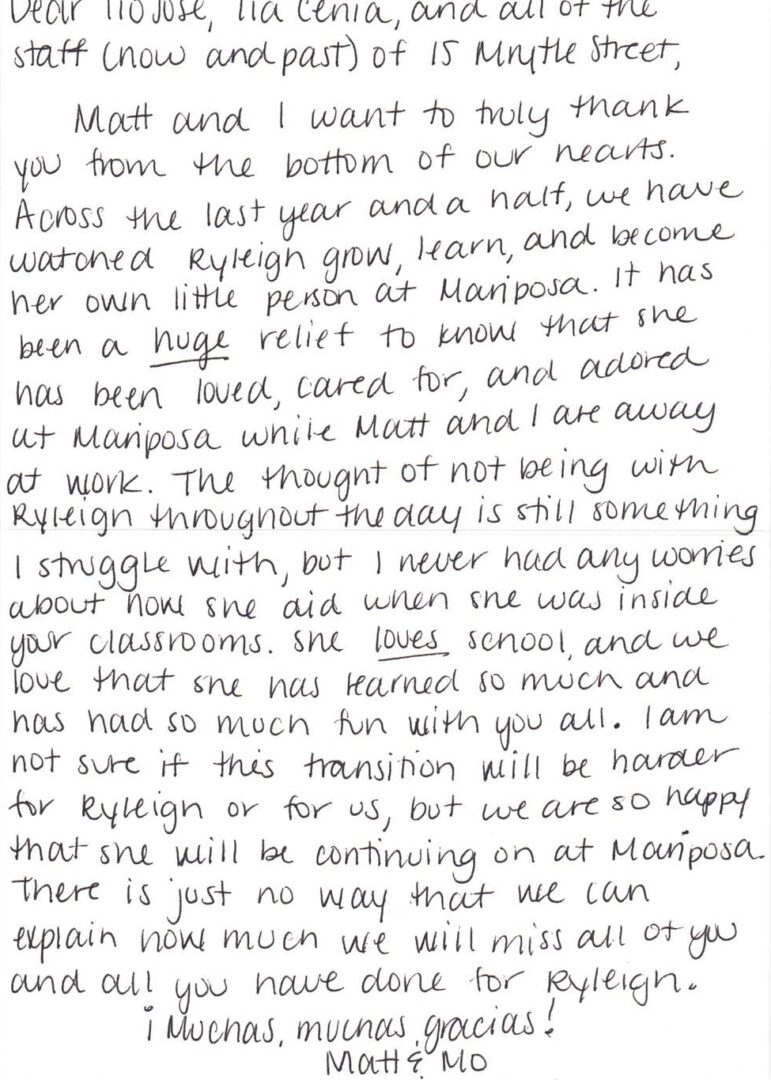 A letter from Matt and Mo